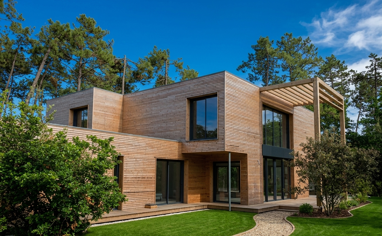 Réalisation architecturale contemporaine à Bordeaux – volumes épurés, matériaux nobles et lumière travaillée